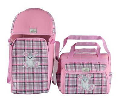 Rain Baby Tavşan Taşıma Askılı Portbebe+Bakım Çantası Pembe