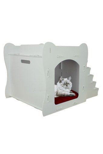 Starlightning Merdivenli Kare İç Mekan Kedi Evi Beyaz
