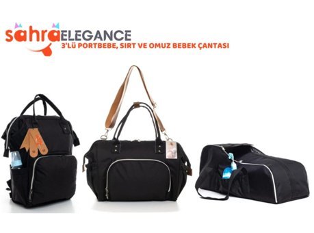 Sahra Elegance Taşıma Askılı Portbebe+Omuz-Sırt Çantası Siyah