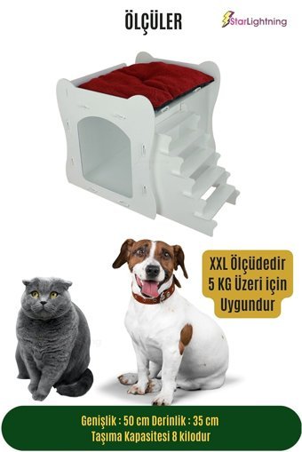 Starlightning Merdivenli Kare İç Mekan Kedi Evi Beyaz