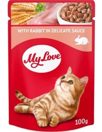 My Love Pouch Tavşan Parça Etli-Soslu Yaş Kedi Maması 24x100 gr
