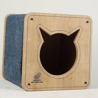 Catsy Kare İç Mekan Kedi Evi Ahşap Rengi