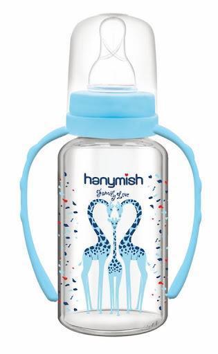 Hanymish 402 Cam Yavaş Akışlı Kulplu 0-6 Ay Desenli Çok Renkli Damaklı Biberon Seti 125 ml