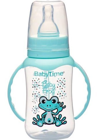 Babytime Bt070 Polipropilen Yavaş Akışlı Kulplu 6-18 Ay Desenli Yeşil Damaklı Biberon Seti 150 ml