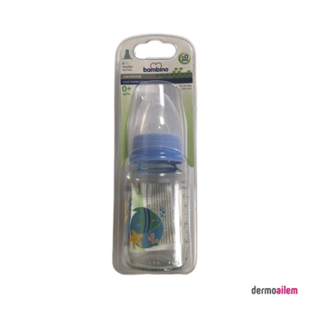 Bambino B013 Cam Yenidoğan Yavaş Akışlı 0-6 Ay Desenli Mavi Damaklı Biberon Seti 125 ml