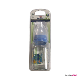 Bambino B013 Cam Yenidoğan Yavaş Akışlı 0-6 Ay Desenli Mavi Damaklı Biberon Seti 125 ml