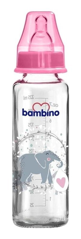 Bambino B014 Plastik Yavaş Akışlı 0-6 Ay Desenli Pembe Damaklı Biberon Seti 225 ml