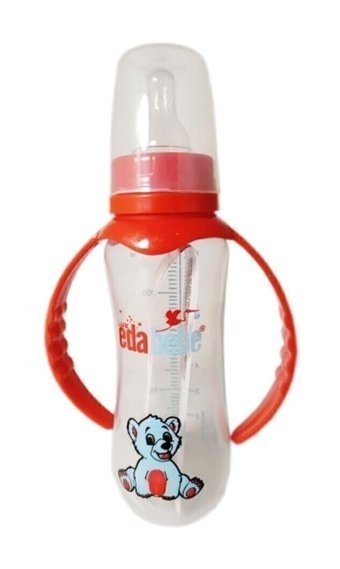 Eda Baby Polipropilen Yavaş Akışlı Kulplu 3-12 Ay Desenli Kırmızı Damaklı Biberon Seti 150 ml