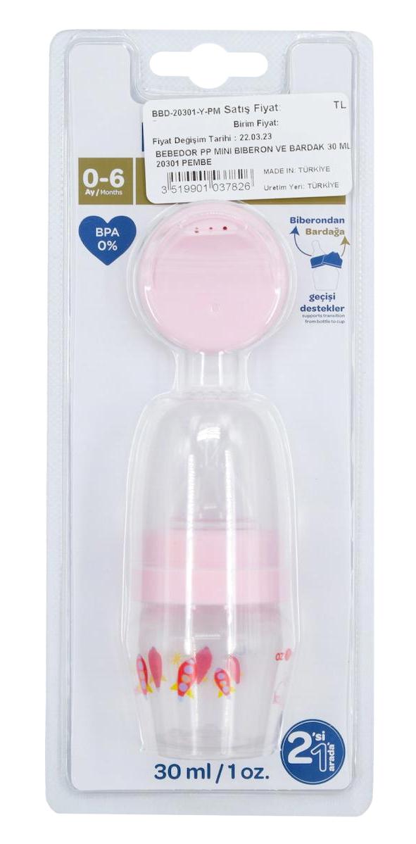 Bebedor 20301 Polipropilen Yenidoğan Yavaş Akışlı 0-6 Ay Desenli Pembe Damaklı Biberon Seti 30 ml