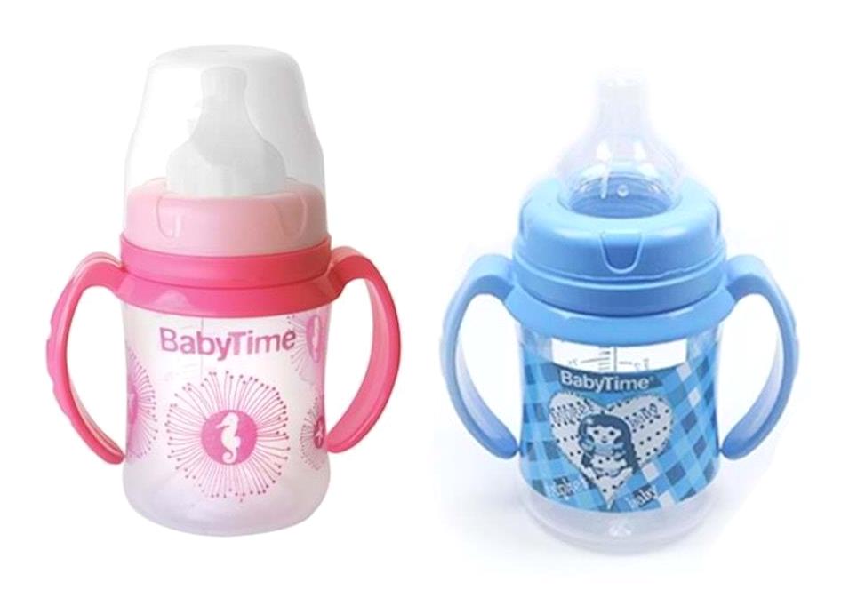 Babytime Bt078 Polipropilen Gaz Yapmayan Antikolik Yavaş Akışlı Kulplu 0-18 Ay Desenli Şeffaf Damaklı Biberon Seti 150 ml