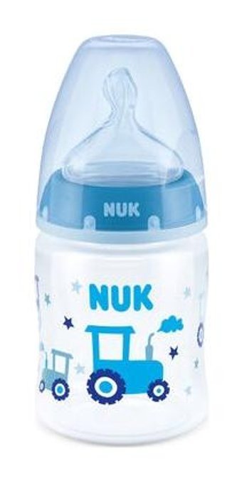 Nuk First Choice Polipropilen Gaz Yapmayan Antikolik Yenidoğan Yavaş Akışlı 0-6 Ay Desenli Mavi Damaklı Biberon Seti 150 ml
