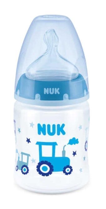 Nuk First Choice Polipropilen Gaz Yapmayan Antikolik Yenidoğan Yavaş Akışlı 0-6 Ay Desenli Mavi Damaklı Biberon Seti 150 ml
