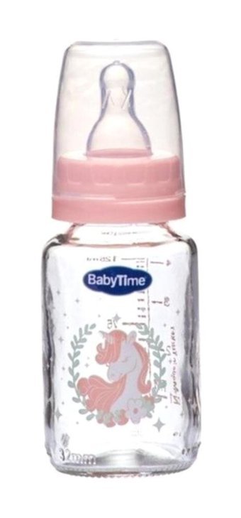 Babytime Bt074 Cam Yavaş Akışlı 0-6 Ay Desenli Pembe Damaklı Biberon Seti 125 ml