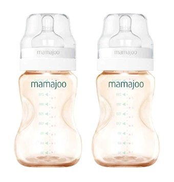 Mamajoo Polipropilen Gaz Yapmayan Antikolik Yavaş Akışlı 6+ Ay Gold Damaklı Biberon Seti 2x250 ml