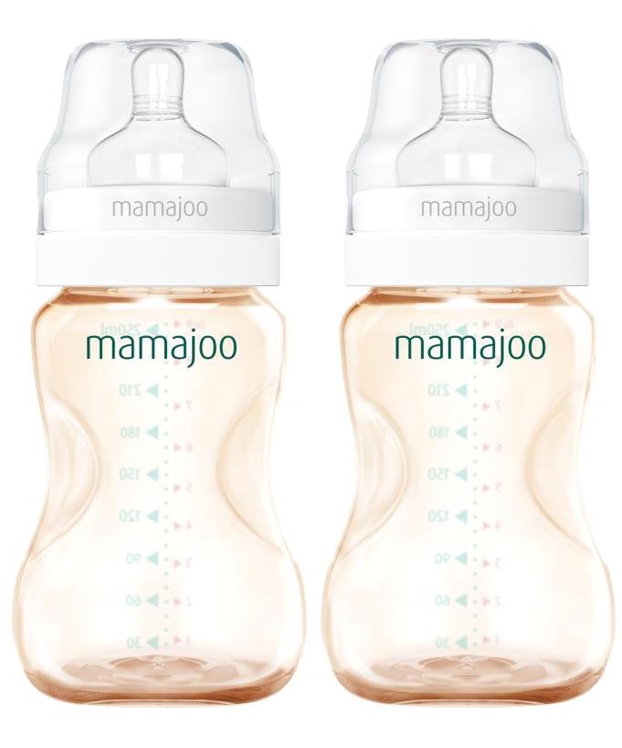 Mamajoo Polipropilen Gaz Yapmayan Antikolik Yavaş Akışlı 6+ Ay Gold Damaklı Biberon Seti 2x250 ml