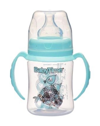 Babytime Bt078 Polipropilen Yavaş Akışlı Kulplu 6-18 Ay Desenli Yeşil Damaklı Biberon Seti 150 ml