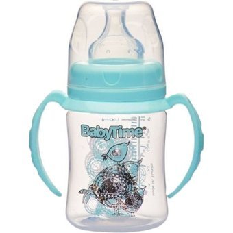 Babytime Bt078 Polipropilen Yavaş Akışlı Kulplu 6-18 Ay Desenli Yeşil Damaklı Biberon Seti 150 ml