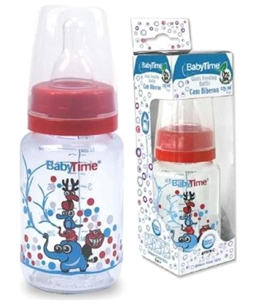 Babytime Bt074 Cam Gaz Yapmayan Antikolik Yavaş Akışlı 0-18 Ay Desenli Şeffaf Damaklı Biberon Seti 125 ml
