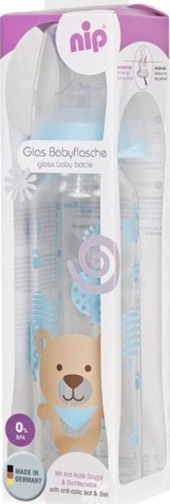 Nip Glas Baby Cam Gaz Yapmayan Antikolik Yenidoğan Yavaş Akışlı 0+ Ay Desenli Mavi Damaklı Biberon Seti 250 ml