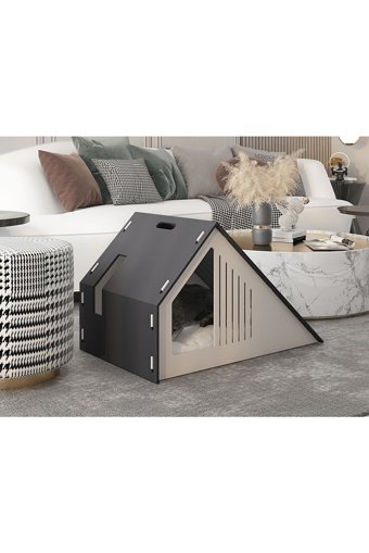 Loqqalluxury Üçgen İç Mekan Kedi Evi Beyaz-Gri