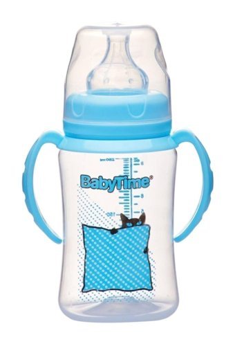Babytime Bt077 Polipropilen Antikolik Yavaş Akışlı Kulplu 0-6 Ay Desenli Mavi Damaklı Biberon Seti 250 ml