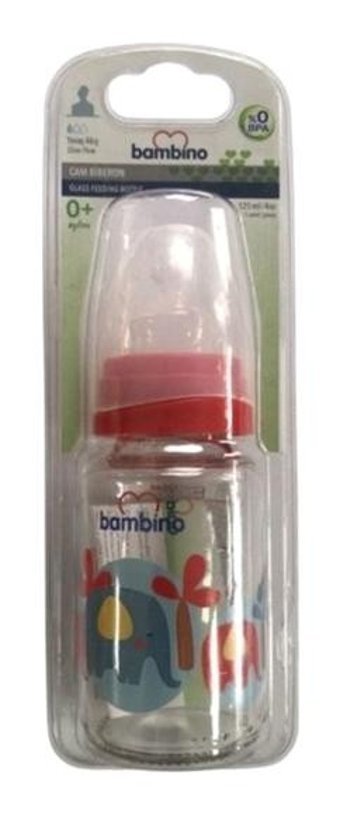 Bambino B013 Cam Antikolik Yenidoğan Yavaş Akışlı 0+ Ay Desenli Kırmızı Damaklı Biberon Seti 125 ml