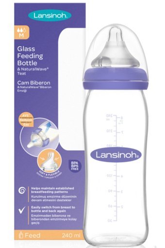 Lansinoh 77150 Cam Antikolik Yavaş Akışlı 3+ Ay Mor Damaklı Biberon Seti 240 ml