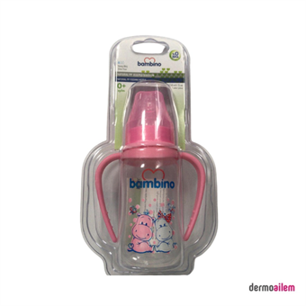 Bambino B065 Polipropilen Yenidoğan Yavaş Akışlı Kulplu 0-6 Ay Desenli Pembe Damaklı Biberon Seti 150 ml