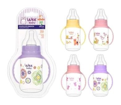 Wee Baby 744 Polipropilen Yavaş Akışlı Kulplu 6-18 Ay Desenli Çok Renkli Damaklı Biberon Seti 150 ml