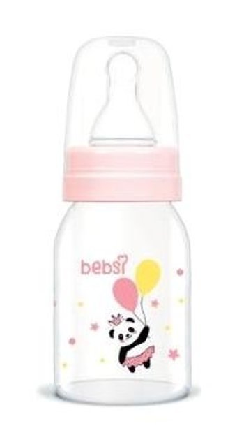 Bebsi Klasik Cam Yenidoğan Yavaş Akışlı 0+ Ay Desenli Pembe Damaklı Biberon Seti 125 ml