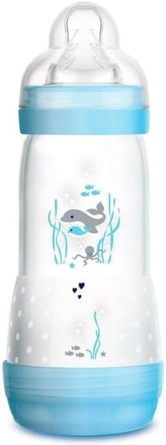 Mam Perfect Plastik Yavaş Akışlı 4+ Ay Desenli Mavi Damaklı Biberon Seti 320 ml