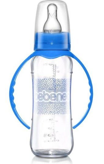 Bebeneo Cam Gaz Yapmayan Antikolik Yenidoğan Yavaş Akışlı 0-6 Ay Desenli Mavi Damaklı Biberon Seti 230 ml
