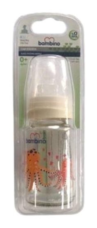 Bambino B013 Cam Yenidoğan Yavaş Akışlı 0-6 Ay Desenli Krem Damaklı Biberon Seti 125 ml