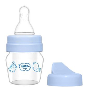 Wee Baby 792 Cam Yavaş Akışlı 0-6 Ay Desenli Mavi Damaklı Biberon Seti 30 ml