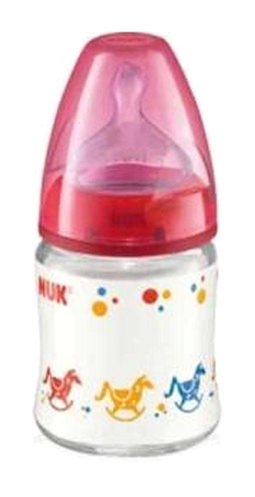 Nuk First Choice Cam Yavaş Akışlı 0-12 Ay Desenli Kırmızı Damaklı Biberon Seti 120 ml