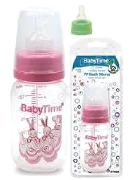 Babytime Bt066 Cam Gaz Yapmayan Antikolik Yenidoğan Yavaş Akışlı 0-6 Ay Desenli Pembe Damaklı Biberon Seti 150 ml