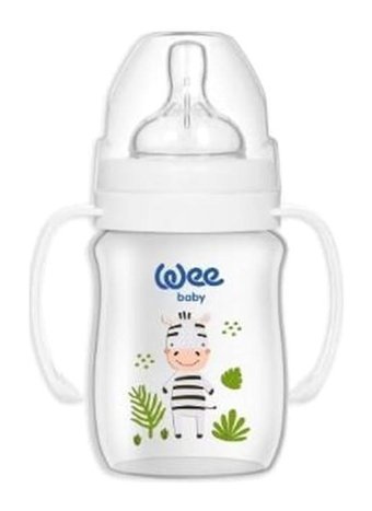 Wee Baby Safari Polipropilen Gaz Yapmayan Antikolik Yenidoğan Yavaş Akışlı Kulplu 0-6 Ay Desenli Gri Damaklı Biberon Seti 150 ml