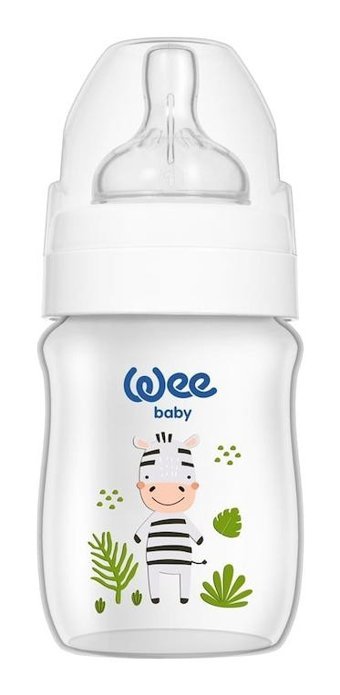 Wee Baby Safari Polipropilen Gaz Yapmayan Antikolik Yenidoğan Yavaş Akışlı Kulplu 0-6 Ay Desenli Gri Damaklı Biberon Seti 150 ml
