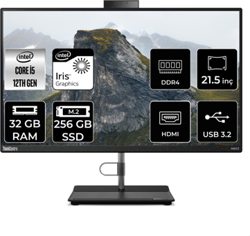 Lenovo ThinkCentre Neo 30A 12B3003XTX Dahili Iris Xe Graphics Intel Core i5 1235U 32 GB Ram 256 GB SSD 21.5 inç Full HD Freedos All In One Bilgisayar