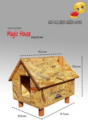 Kedigram Magichouse Medium Dikdörtgen Su Geçirmez Dış Mekan Kedi Evi Ahşap Rengi
