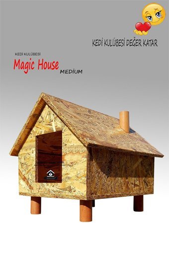 Kedigram Magichouse Medium Dikdörtgen Su Geçirmez Dış Mekan Kedi Evi Ahşap Rengi