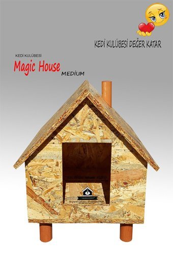 Kedigram Magichouse Medium Dikdörtgen Su Geçirmez Dış Mekan Kedi Evi Ahşap Rengi