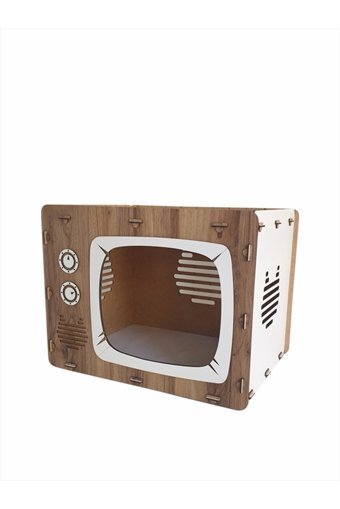 Digitus Retro Dikdörtgen İç Mekan Kedi Evi Ahşap Rengi-Beyaz