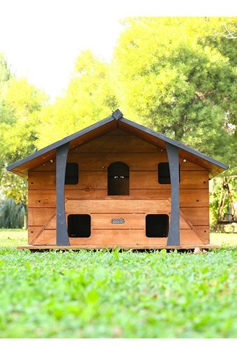 Mandu Lüks Dikdörtgen Su Geçirmez Dış Mekan Kedi Evi Ahşap Rengi