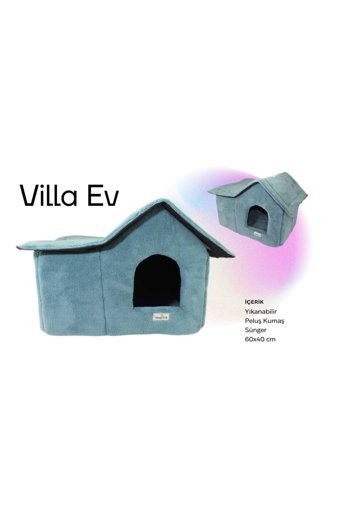 Birecity Collection Villa ev Dikdörtgen İç Mekan Kedi Evi Mavi