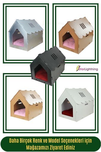Starlightning Çatılı Çizgili Kare İç Mekan Kedi Evi Gri