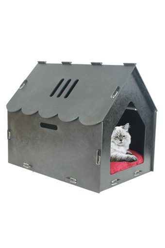 Starlightning Çatılı Çizgili Kare İç Mekan Kedi Evi Gri
