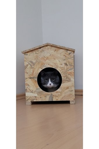 Zeki Möble Kare Su Geçirmez Dış Mekan Kedi Evi Ahşap Rengi + Mama Hazneli