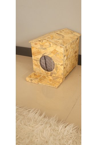 Zeki Möble Kare Su Geçirmez Dış Mekan Kedi Evi Ahşap Rengi + Mama Hazneli