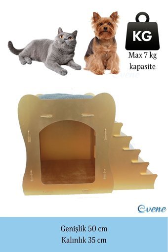 Evene Merdivenli Dikdörtgen İç Mekan Kedi Evi Sarı